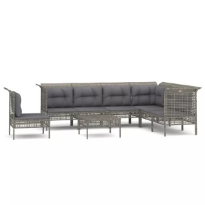 vidaXL, vidaXL 8-tlg. Garten-Lounge-Set mit Kissen Grau Poly Rattan