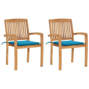 vidaXL, vidaXL Gartenstühle 2 Stk. mit Blauen Kissen Massivholz Teak, 