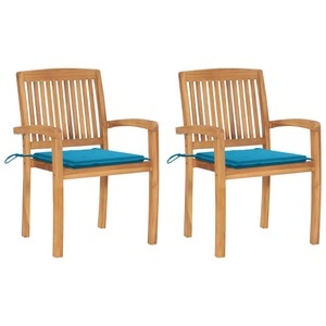vidaXL, vidaXL Gartenstühle 2 Stk. mit Blauen Kissen Massivholz Teak