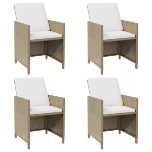 vidaXL, vidaXL Gartenstühle mit Kissen 4 Stk. Poly Rattan Beige, vidaXL Gartenstühle mit Kissen 4 Stk. Poly Rattan Beige