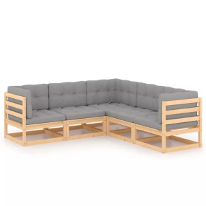 vidaXL, vidaXL 5-tlg. Garten-Lounge-Set mit Kissen Kiefer Massivholz, vidaXL 5-tlg. Garten-Lounge-Set mit Kissen Massivholz Kiefer