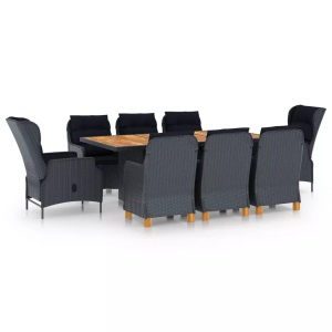 vidaXL, vidaXL 9-tlg. Garten-Essgruppe mit Auflagen Poly Rattan Dunkelgrau