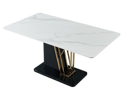 Vente-unique, Esstisch - 6 Personen - Keramik & MDF in Marmor-Optik - Weiß, Goldfarben & Schwarz lackiert - BALLARAT Esstisch - 6 Personen - Keramik & MDF in Marmor-Optik - Weiß, Goldfarben & Schwarz lackiert - BALLARAT, 