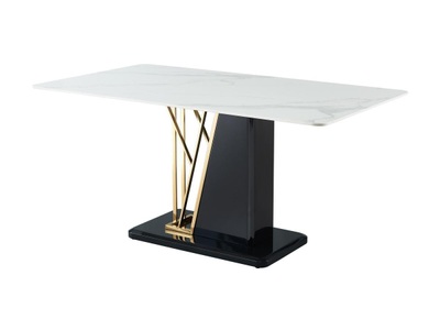 Vente-unique, Esstisch - 6 Personen - Keramik & MDF in Marmor-Optik - Weiß, Goldfarben & Schwarz lackiert - BALLARAT Esstisch - 6 Personen - Keramik & MDF in Marmor-Optik - Weiß, Goldfarben & Schwarz lackiert - BALLARAT, 