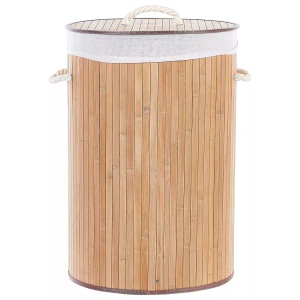 Beliani, Beliani Korb mit Deckel Bambusholz hellbraun rund SANNAR, Beliani - Aufbewahrungskorb aus Bambusholz Boho SANNAR, One Size, Light Beige