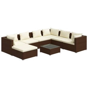 vidaXL, vidaXL 8-tlg. Garten-Lounge-Set mit Kissen Poly Rattan Braun, 