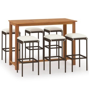 vidaXL, vidaXL 7-tlg. Gartenbar-Set mit Kissen Braun, vidaXL 7-tlg. Gartenbar-Set mit Kissen Braun