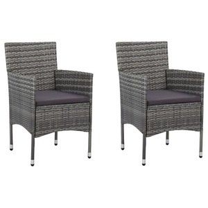 vidaXL, vidaXL Garten-Essstühle 2 Stk. Poly Rattan Grau, vidaXL Garten-Essstühle 2 Stk. Poly Rattan Grau