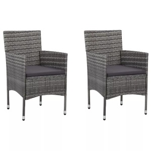 vidaXL, vidaXL Garten-Essstühle 2 Stk. Poly Rattan Grau, vidaXL Garten-Essstühle 2 Stk. Poly Rattan Grau