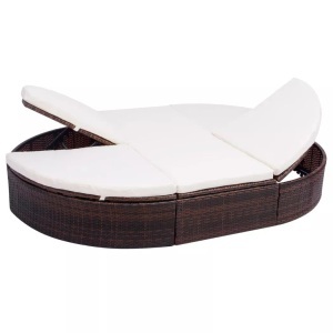 Diverse Hardware, Outdoor-Lounge-Bett mit Polster Poly Rattan Braun