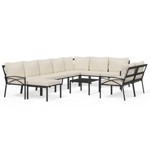 vidaXL, vidaXL 11-tlg. Garten-Lounge-Set mit Sandfarbigen Kissen Stahl, vidaXL 11-tlg. Garten-Lounge-Set mit Sandfarbigen Kissen Stahl