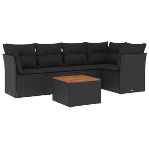 vidaXL, vidaXL 6-tlg. Garten-Sofagarnitur mit Kissen Schwarz Poly Rattan, vidaXL 6-tlg. Garten-Sofagarnitur mit Kissen Schwarz Poly Rattan