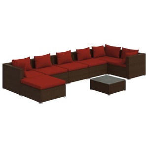 vidaXL, vidaXL 8-tlg. Garten-Lounge-Set mit Kissen Poly Rattan Braun