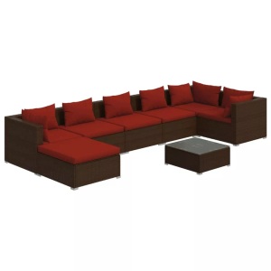 vidaXL, vidaXL 8-tlg. Garten-Lounge-Set mit Kissen Poly Rattan Braun