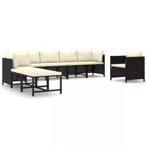 vidaXL, vidaXL 8-tlg. Garten-Lounge-Set mit Kissen Poly Rattan Schwarz