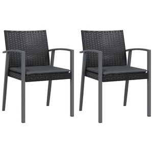 vidaXL, vidaXL Gartenstühle mit Kissen 2 Stk. Schwarz 56,5x57x83cm Poly Rattan, 