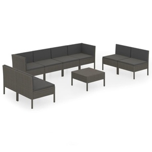 vidaXL, vidaXL 9-tlg. Garten-Lounge-Set mit Auflagen Poly Rattan Grau