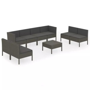 vidaXL, vidaXL 9-tlg. Garten-Lounge-Set mit Auflagen Poly Rattan Grau