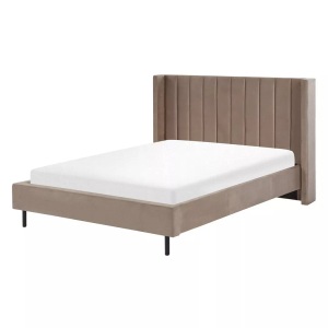 Beliani, Bett mit Lattenrost aus Samtstoff Modern VILETTE Bett mit Lattenrost aus Samtstoff Modern VILETTE, Beliani - Bett mit Lattenrost aus Samtstoff Modern VILLETTE, 140x200 cm, Taupe