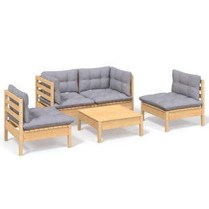 vidaXL, vidaXL 5-tlg. Garten-Lounge-Set mit Grauen Kissen Kiefer Massivholz, 