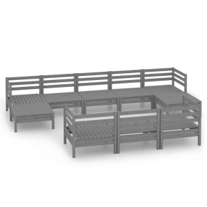 vidaXL, vidaXL 10-tlg. Garten-Lounge-Set Grau Massivholz Kiefer
