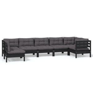vidaXL, vidaXL 7-tlg. Garten-Lounge-Set mit Kissen Schwarz Kiefernholz, vidaXL 7-tlg. Garten-Lounge-Set mit Kissen Schwarz Kiefernholz