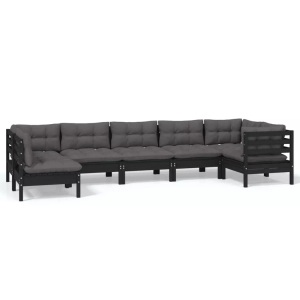 vidaXL, vidaXL 7-tlg. Garten-Lounge-Set mit Kissen Schwarz Kiefernholz, vidaXL 7-tlg. Garten-Lounge-Set mit Kissen Schwarz Kiefernholz