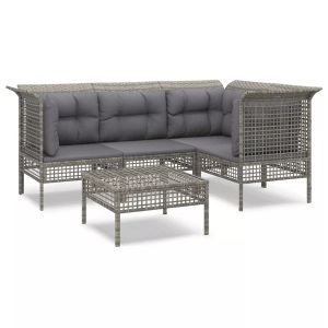 vidaXL, vidaXL 5-tlg. Garten-Lounge-Set mit Kissen Grau Poly Rattan