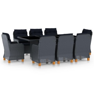 vidaXL, vidaXL 9-tlg. Garten-Essgruppe mit Auflagen Poly Rattan Dunkelgrau