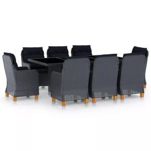vidaXL, vidaXL 9-tlg. Garten-Essgruppe mit Auflagen Poly Rattan Dunkelgrau