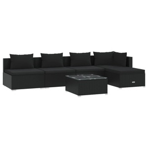 vidaXL, vidaXL 6-tlg. Garten-Lounge-Set mit Kissen Poly Rattan Schwarz, 