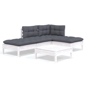 vidaXL, vidaXL 5-tlg. Garten-Lounge-Set mit Kissen Weiß Kiefernholz