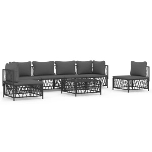 vidaXL, vidaXL 7-tlg. Garten-Lounge-Set mit Kissen Anthrazit Stahl, vidaXL 7-tlg. Garten-Lounge-Set mit Kissen Anthrazit Stahl