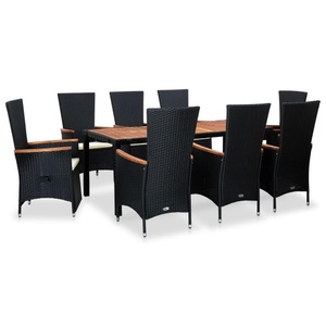vidaXL, vidaXL 9-tlg. Garten-Essgruppe mit Auflagen Poly Rattan Schwarz