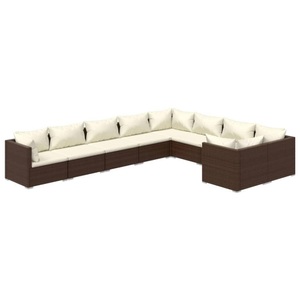 vidaXL, vidaXL 9-tlg. Garten-Lounge-Set mit Kissen Poly Rattan Braun