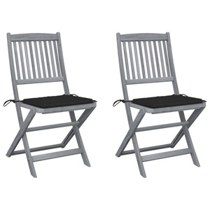 vidaXL, vidaXL Klappbare Gartenstühle 2 Stk. mit Kissen Massivholz Akazie, vidaXL Klappbare Gartenstühle 2 Stk. mit Kissen Massivholz Akazie
