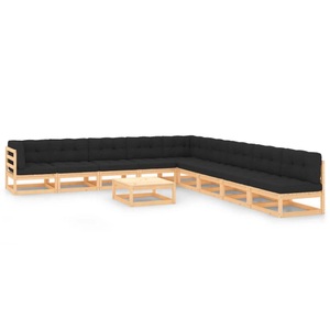 vidaXL, vidaXL 10-tlg. Garten-Lounge-Set mit Anthrazit Kissen Kiefernholz, vidaXL 10-tlg. Garten-Lounge-Set mit Kissen Massivholz Kiefer