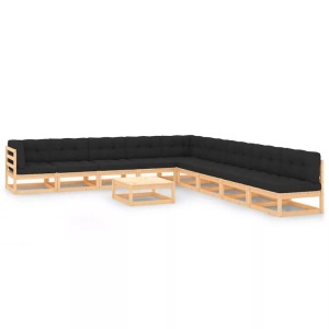 vidaXL, vidaXL 10-tlg. Garten-Lounge-Set mit Anthrazit Kissen Kiefernholz, vidaXL 10-tlg. Garten-Lounge-Set mit Kissen Massivholz Kiefer