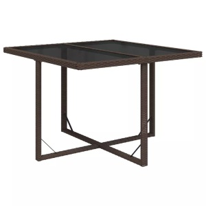 vidaXL, vidaXL Gartentisch Braun 109x107x74 cm Poly Rattan und Glas, vidaXL Gartentisch Braun 109x107x74 cm Poly Rattan und Glas