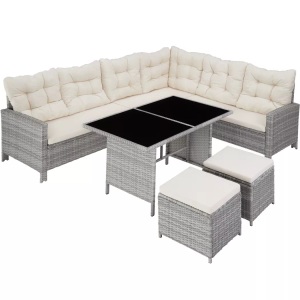 TecTake, Rattan Lounge Barletta Rattan Lounge Barletta, Tectake - Rattan Lounge Barletta, 6 Stück, Perlgrau