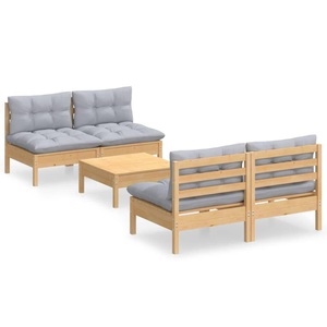 vidaXL, vidaXL 5-tlg. Garten-Lounge-Set mit Grauen Kissen Kiefernholz