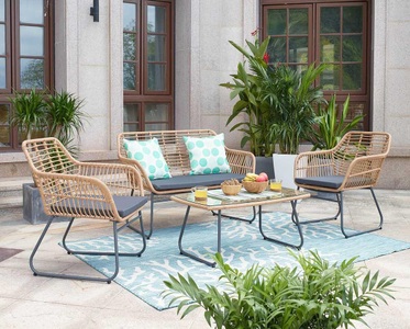 mutoni Garten, Garten Sitzgruppe Polyrattan (4-tlg), Garten Sitzgruppe Polyrattan natur (4-tlg)