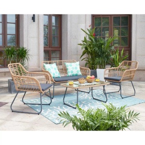 mutoni Garten, Garten Sitzgruppe Polyrattan (4-tlg), Garten Sitzgruppe Polyrattan natur (4-tlg)