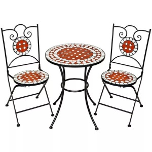 TecTake, Gartenmöbel Set Mosaik mit 2 Stühlen und Tisch Gartenmöbel Set Mosaik mit 2 Stühlen und Tisch, Tectake - Gartenmöbel Set Mosaik mit 2 Stühlen und Tisch leichte Reinigung, 3 Stück, Braun