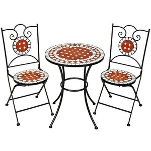 TecTake, Gartenmöbel Set Mosaik mit 2 Stühlen und Tisch Gartenmöbel Set Mosaik mit 2 Stühlen und Tisch, Tectake - Gartenmöbel Set Mosaik mit 2 Stühlen und Tisch leichte Reinigung, 3 Stück, Braun