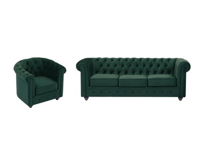 Vente-unique, Sofa 3-sitzer & Sessel - Samt - Grün - Chesterfield Unisex Grün ONE SIZE