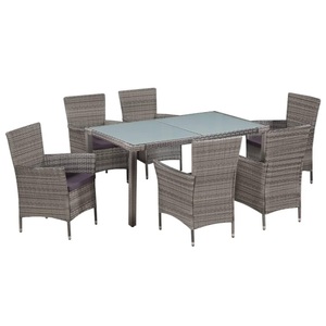 Diverse Hardware, 7-tlg. Garten-Essgruppe mit Auflagen Poly Rattan Grau