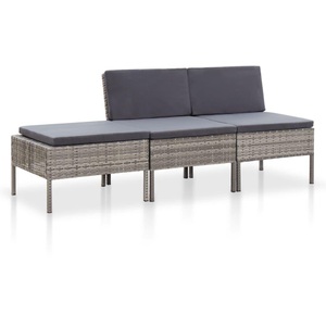 Diverse Hardware, 3-tlg. Garten-Lounge-Set mit Auflagen Poly Rattan Grau