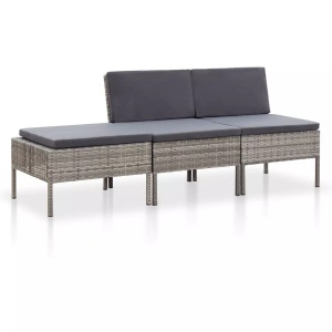 Diverse Hardware, 3-tlg. Garten-Lounge-Set mit Auflagen Poly Rattan Grau, vidaXL 3-tlg. Garten-Lounge-Set mit Auflagen Poly Rattan Grau