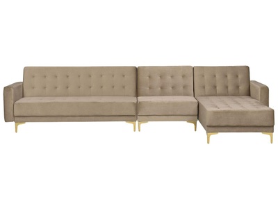 Beliani, Beliani Modulsofa Samtstoff Schlaffunktion sandbeige linksseitig ABERDEEN, 